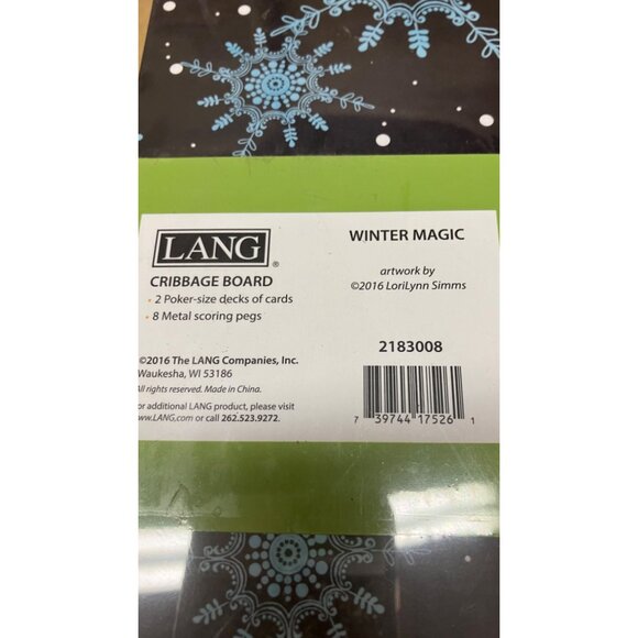 LANG CO Cribbage Game Board WINTER MAGIC Incl 2 Decks Cards & 8 Metal Pegs NIP - Picture 3 of 5